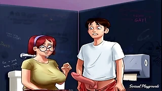 Summertime Saga | Fucking a green monster roleplay dweeb bbw   handjob by busty classmate